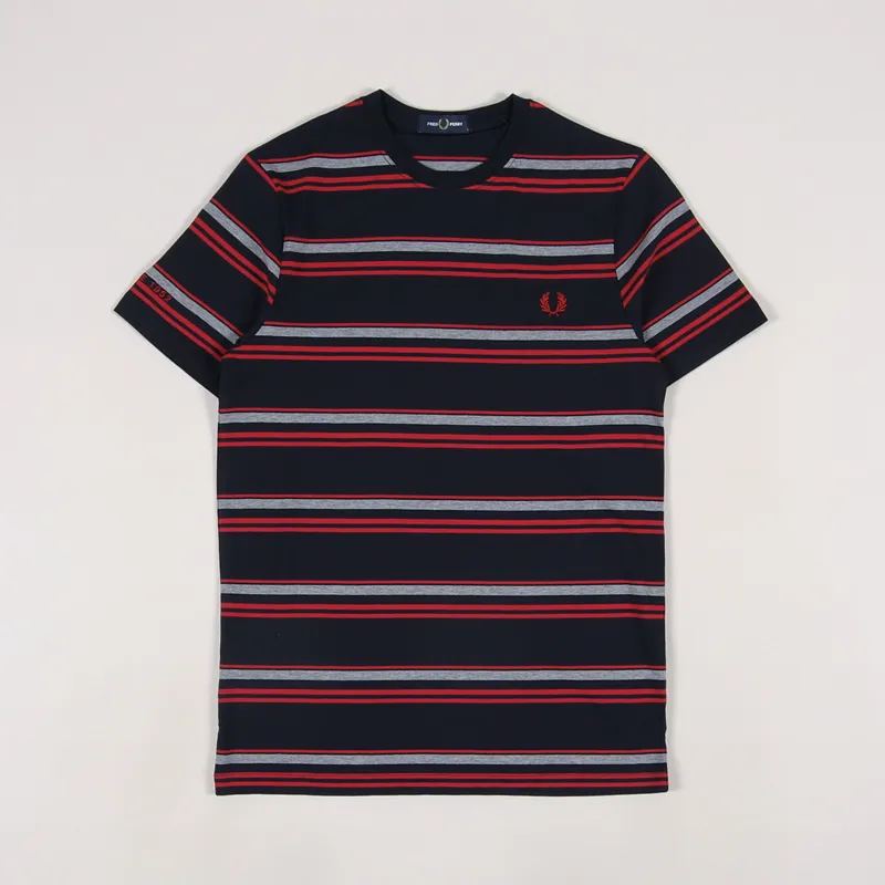 Fred Perry Striped T Shirt Navy