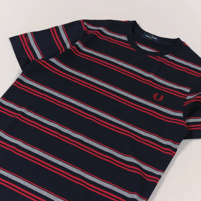 Fred Perry Striped T Shirt Navy-1