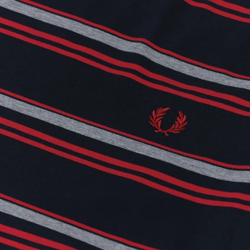 Fred Perry Striped T Shirt Navy-2
