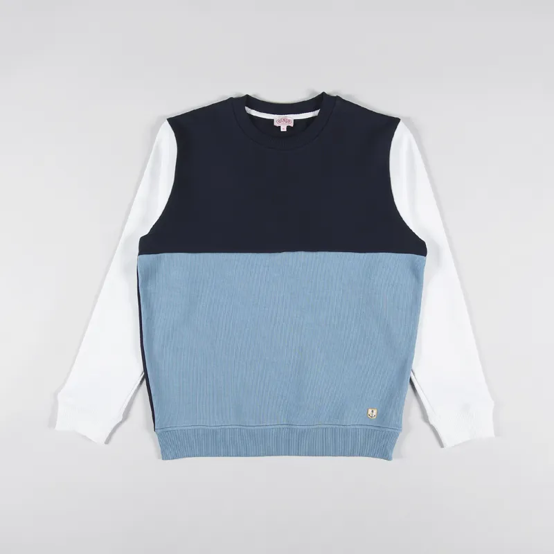 Armor Lux Heritage Block Crew Sweat Deep Marine St Lo White