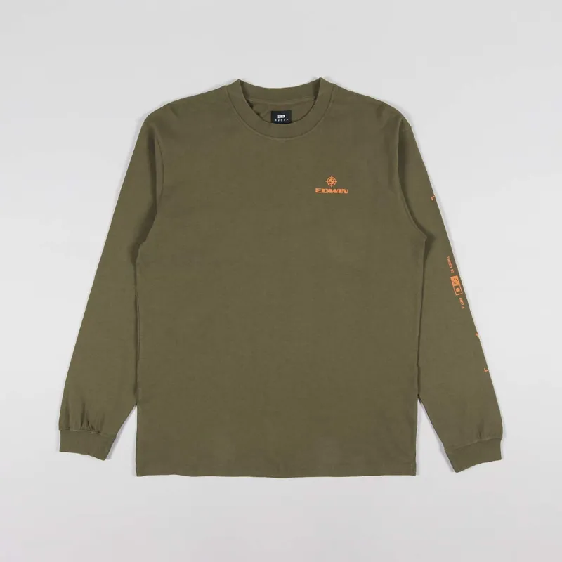 Edwin Mens Synergy 3 Logo Long Sleeve T Shirt Uniform Green