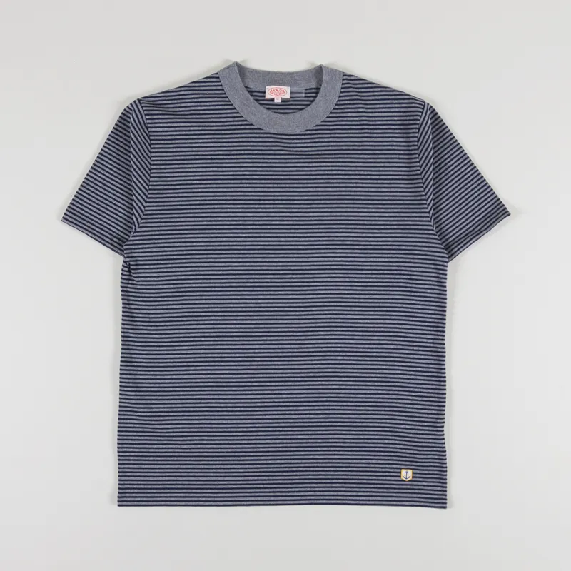 Armor Lux Heritage Stripe T Shirt Misty Grey Deep Marine