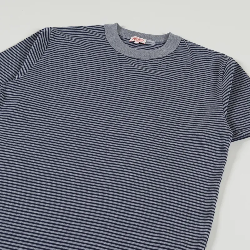 Armor Lux Heritage Stripe T Shirt Misty Grey Deep Marine-1