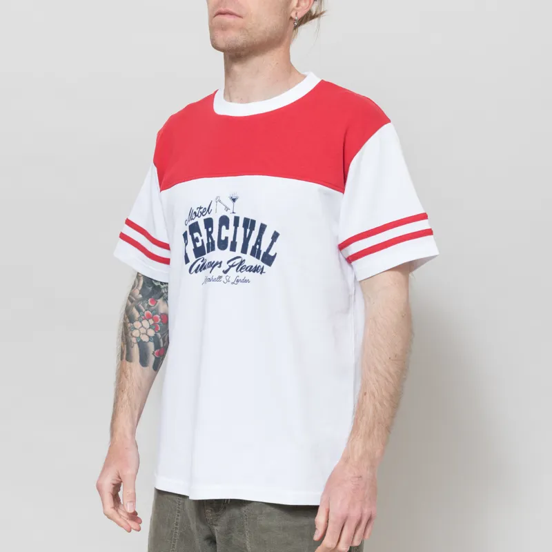 Percival Motel Cut and Sew T Shirt White Red-1
