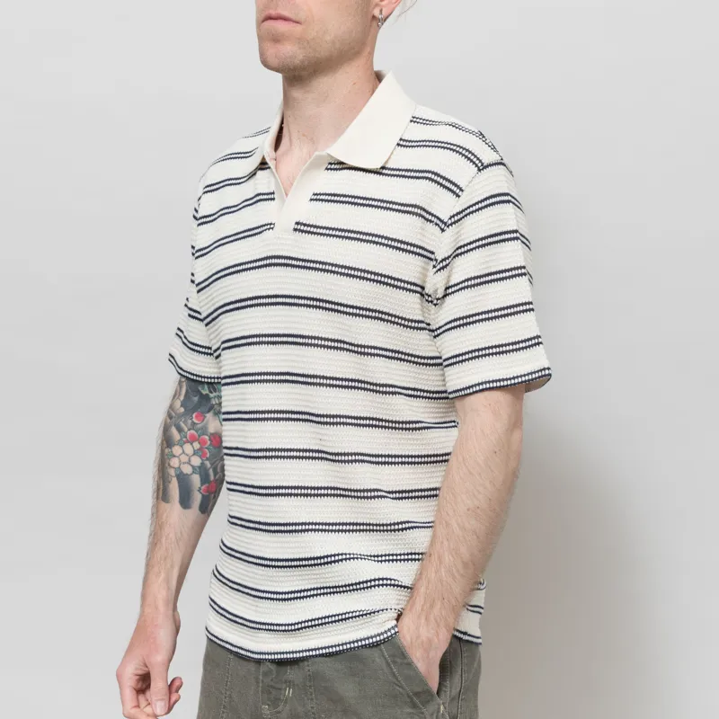 Percival Moore Open Collar Polo Cream Black-1