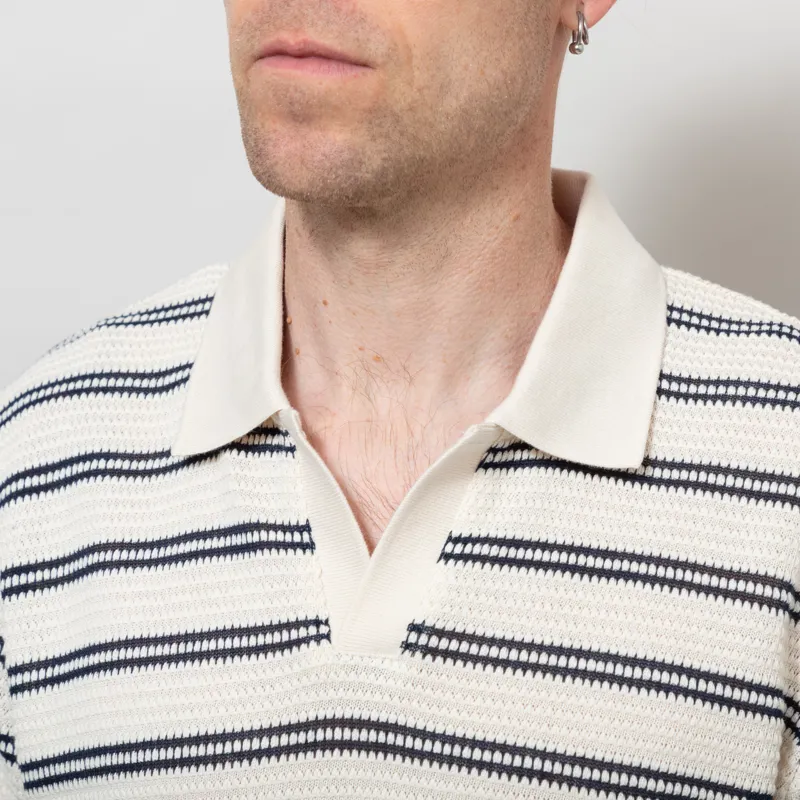 Percival Moore Open Collar Polo Cream Black-3