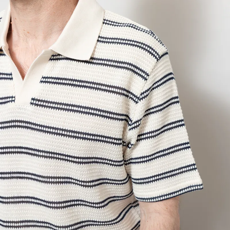 Percival Moore Open Collar Polo Cream Black-4