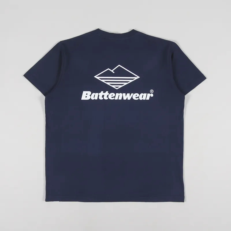 Battenwear Mens Team Logo Chest Pocket T Shirt Navy Blue