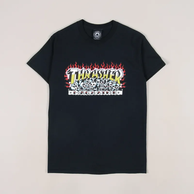 Thrasher Skateboard Magazine Krak Skulls T Shirt Black