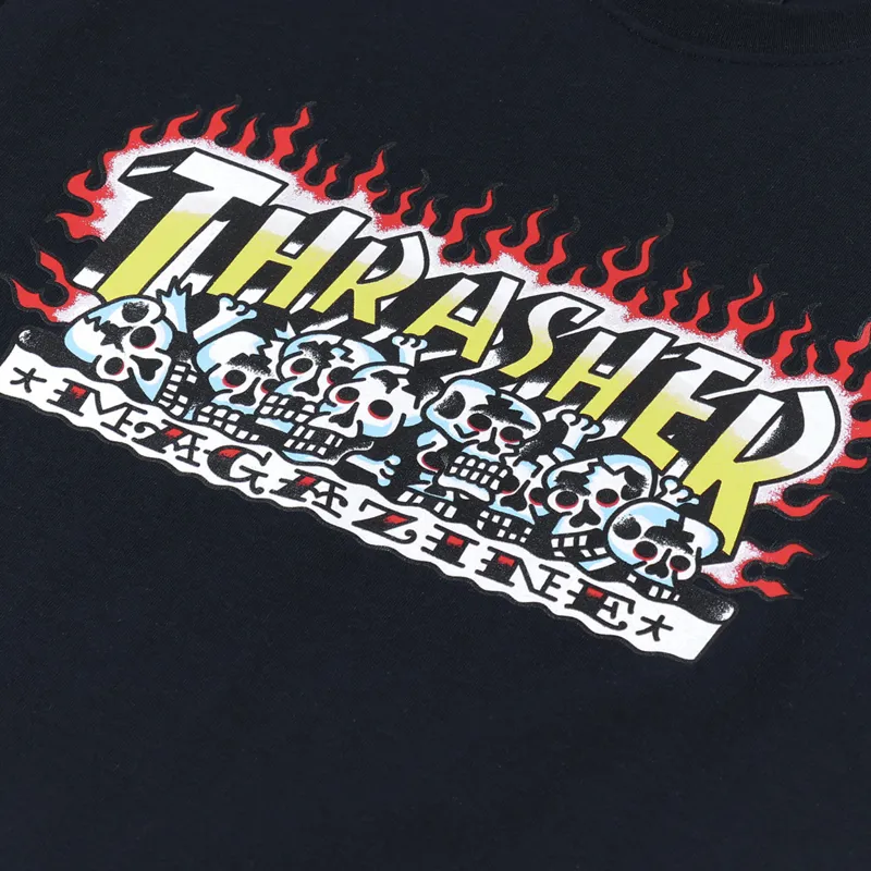 Thrasher Skateboard Magazine Krak Skulls T Shirt Black-2