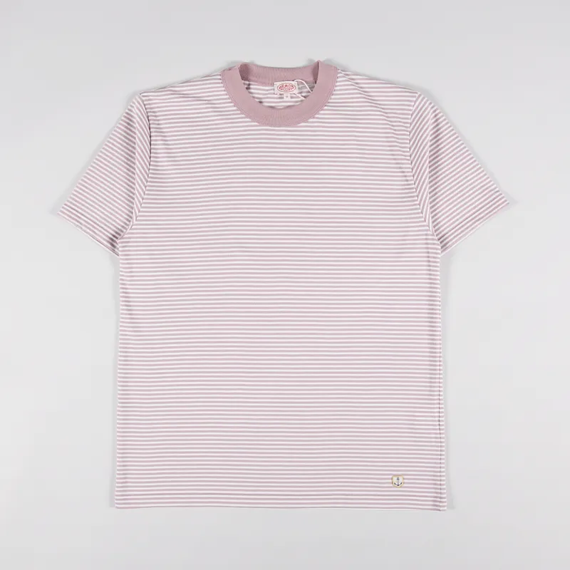 Armor Lux Heritage Stripe T Shirt Antic Pink White