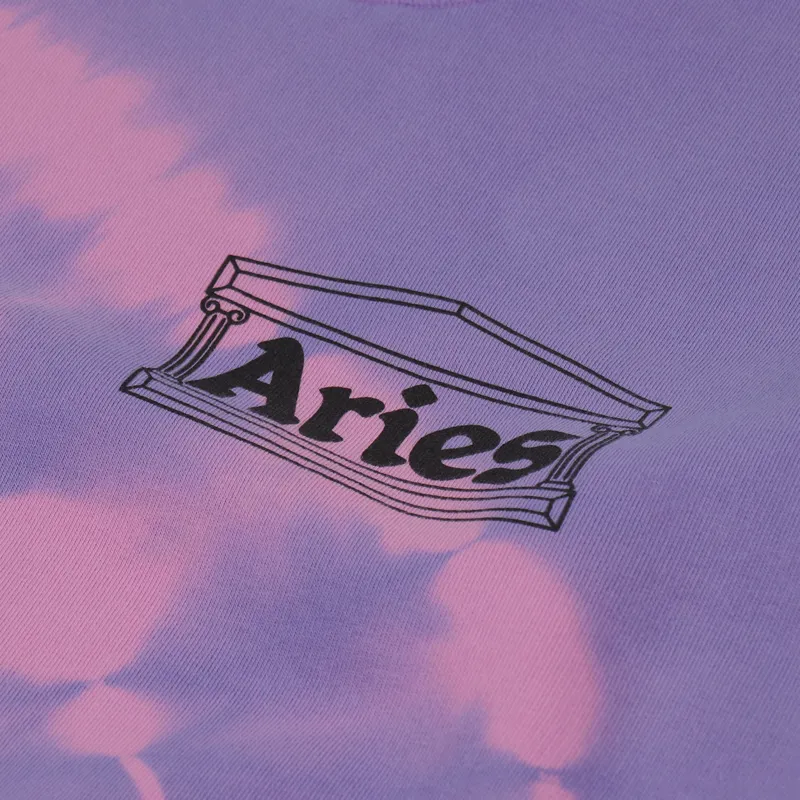 Aries Arise Mens Tie Dye Temple Logo Crew Sweatshirt Lilac