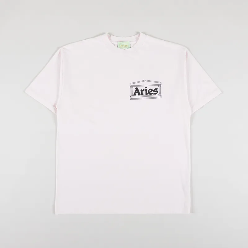 Aries Arise Mens Temple Logo Short Sleeve T Shirt Pale Pink