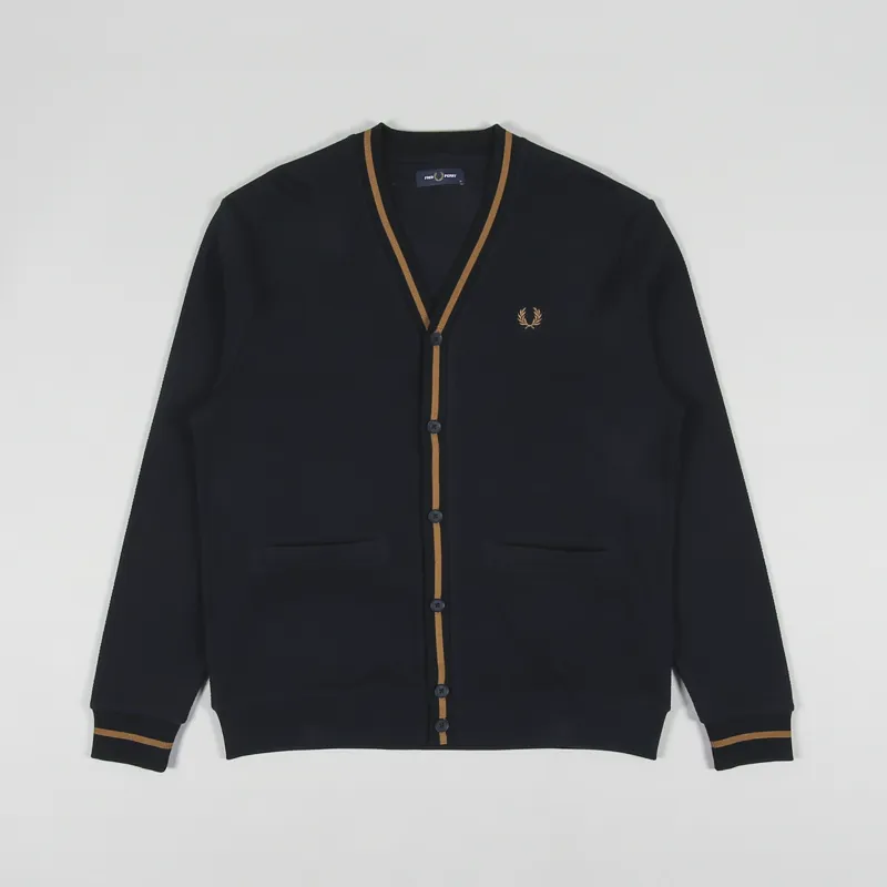Fred Perry Taped Pique Texture Cardigan Navy