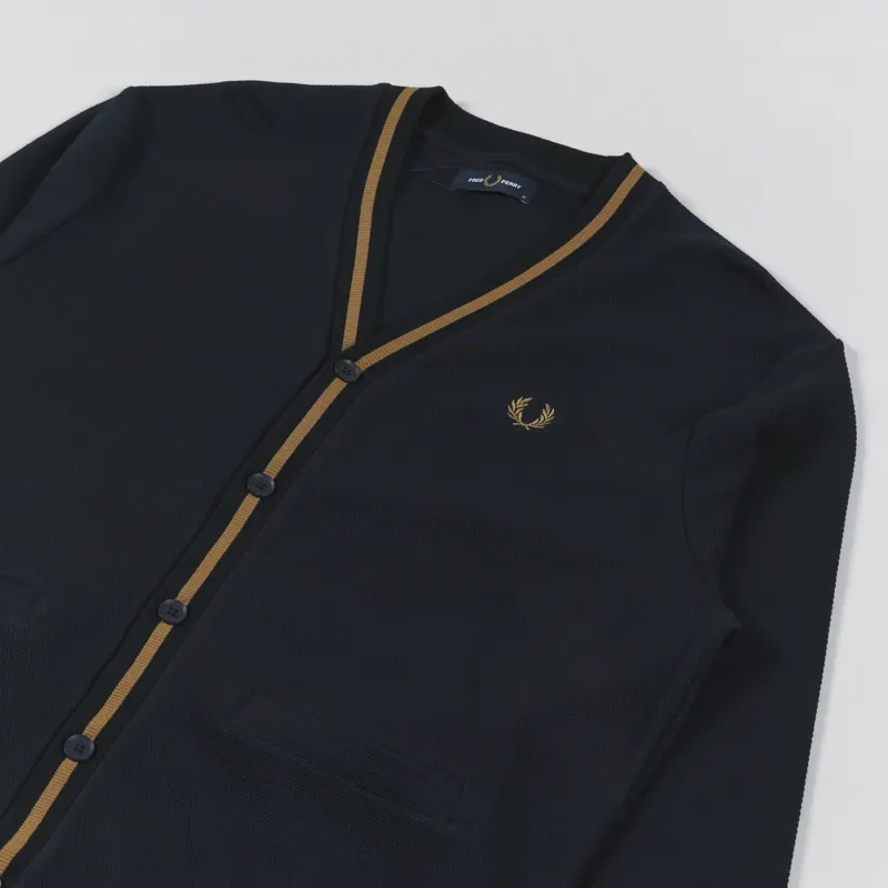 Fred Perry Taped Pique Texture Cardigan Navy-2