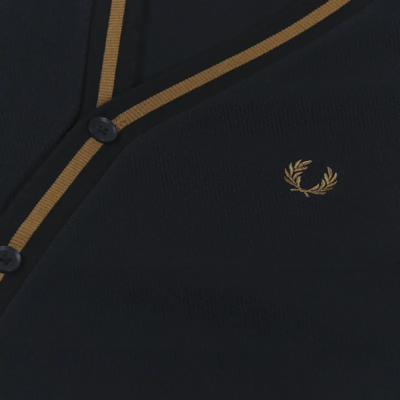 Fred Perry Taped Pique Texture Cardigan Navy-4