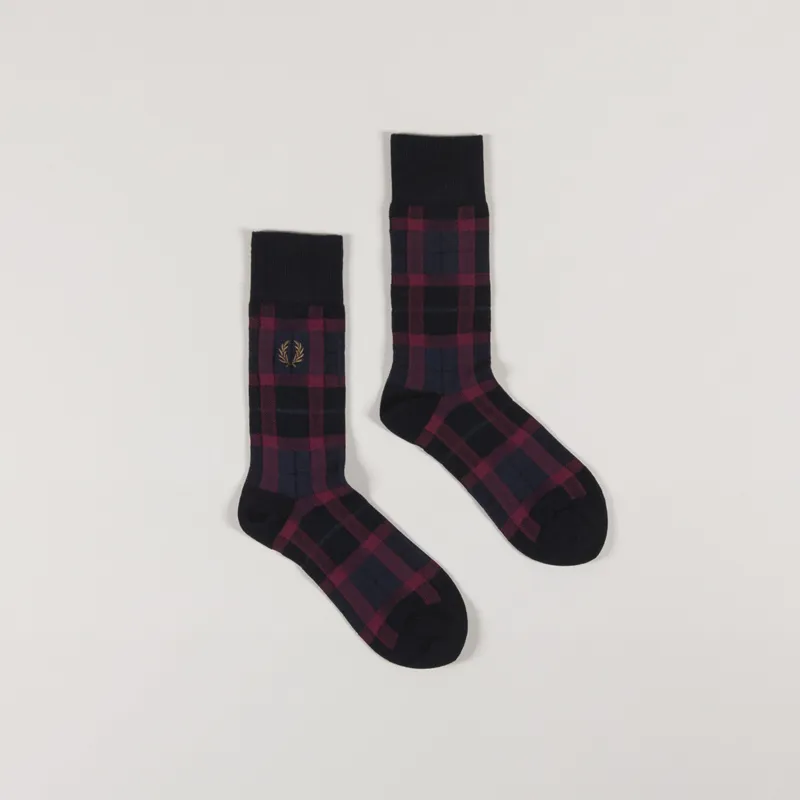 Fred Perry Tartan Socks Oxblood Shaded Stone