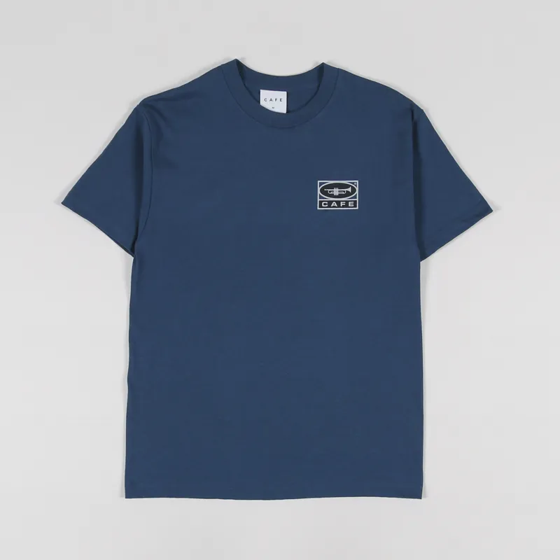 Skateboard Cafe Trumpet Logo T Shirt Navy-1
