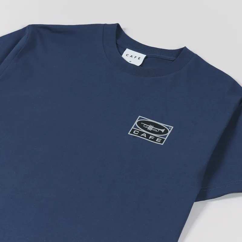 Skateboard Cafe Trumpet Logo T Shirt Navy-3