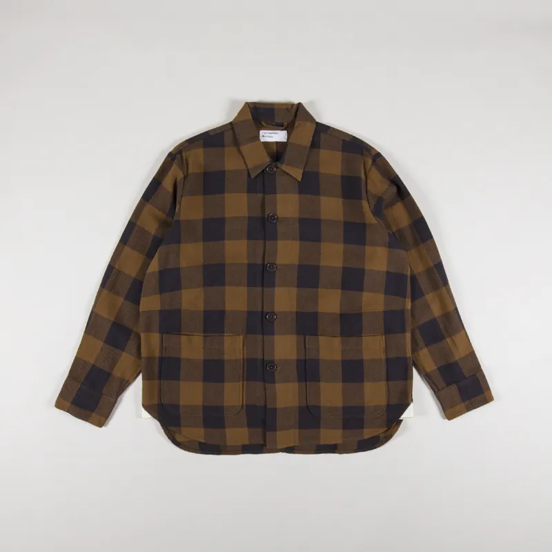 Universal Works Winter Gingham Travail Overshirt Brown