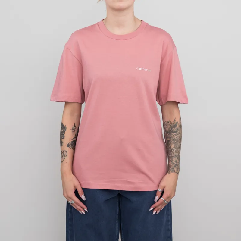 Carhartt WIP Womens Script Embroidery T Shirt Dusty Rose Moonbeam