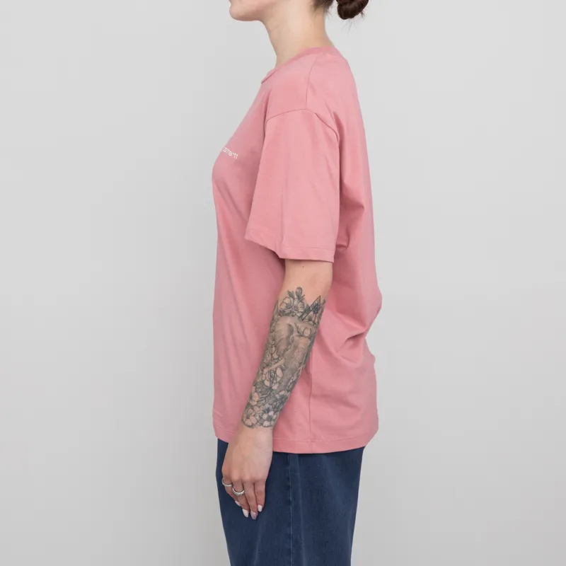 Carhartt WIP Womens Script Embroidery T Shirt Dusty Rose Moonbeam-3