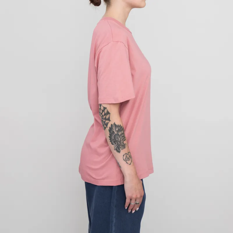 Carhartt WIP Womens Script Embroidery T Shirt Dusty Rose Moonbeam-1