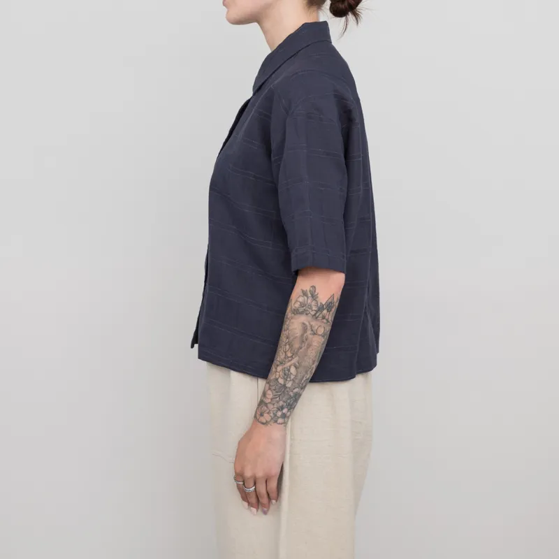 Sideline Womens Stella Shirt Navy Check-1