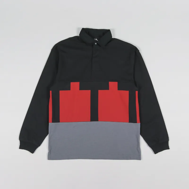 The Trilogy Tapes TTT Long Sleeve Polo Shirt Red Black Grey