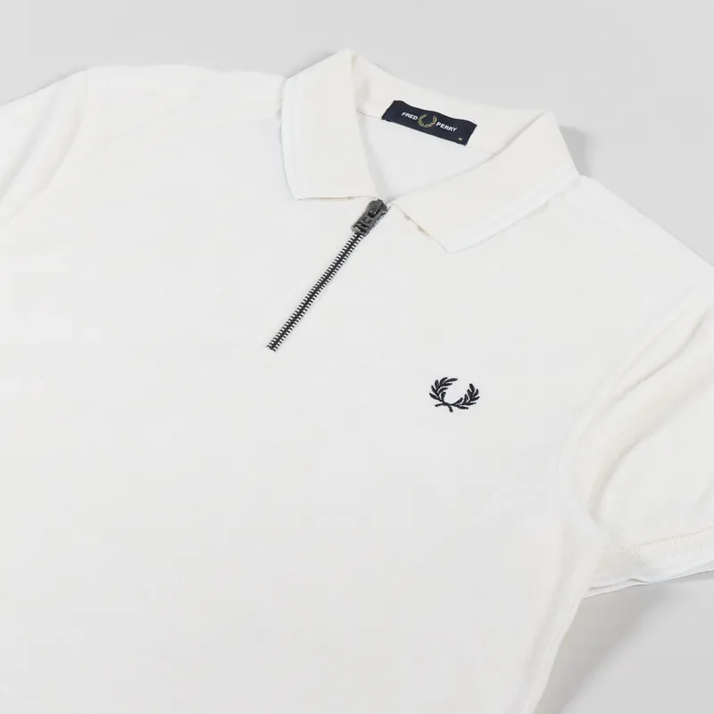 Fred Perry Towelling Zip Neck Polo Shirt Ecru-2