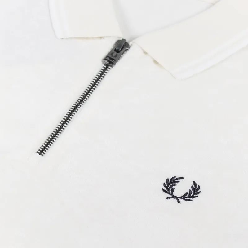 Fred Perry Towelling Zip Neck Polo Shirt Ecru-1