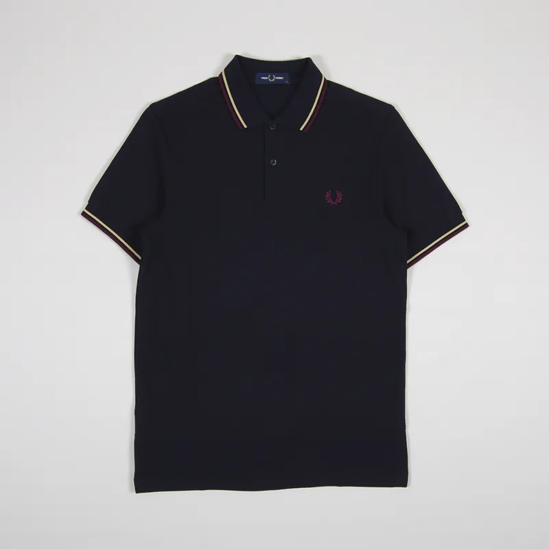 Fred Perry M3600 Twin Tipped Polo Shirt Navy Champagne Mahogany