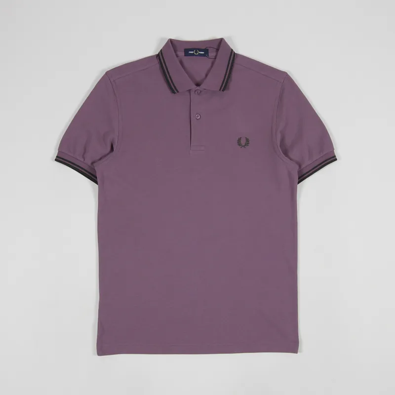 Fred Perry Mens SS M3600 Twin Tipped Polo Shirt Black Plum