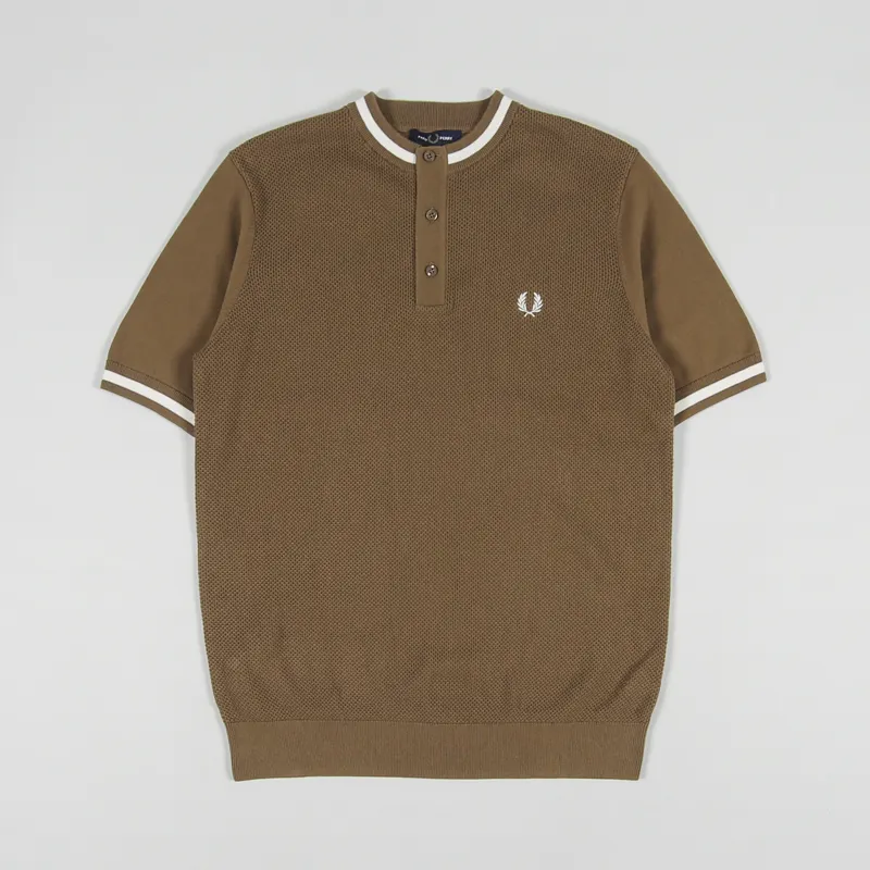 Fred Perry Textured Front Knitted Henley Shaded Stone