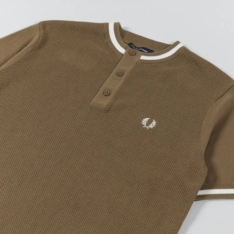 Fred Perry Textured Front Knitted Henley Shaded Stone-2