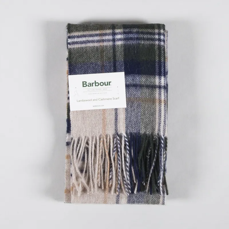 Barbour New Check Tartan Scarf Sand Beige Plaid-3
