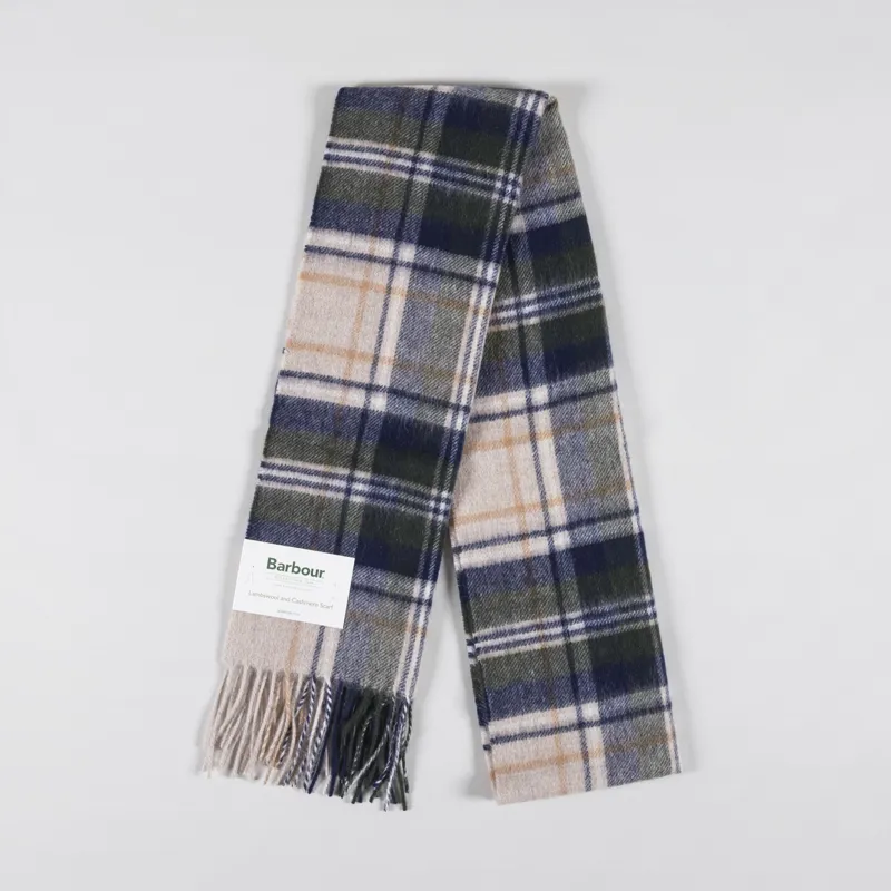 Barbour New Check Tartan Scarf Sand Beige Plaid-2