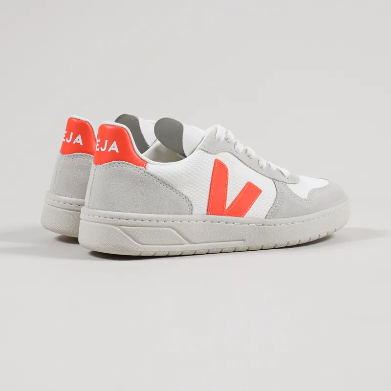 Veja Womens V-10 B-Mesh Shoes White Natural Orange Fluo-2