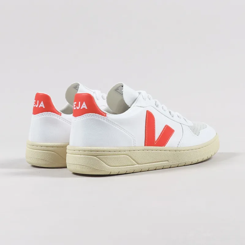 Veja Womens V-10 CWL Shoes White Orange Fluo Butter Sole-2