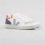 Veja Womens V-10 Leather Shoes Extra White Oxford Grey Orange Fluo