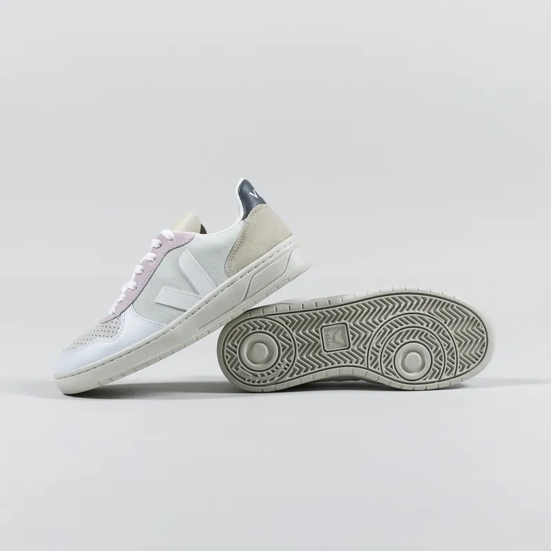 Veja Womens V-10 Suede Shoes Jade White Multico-2