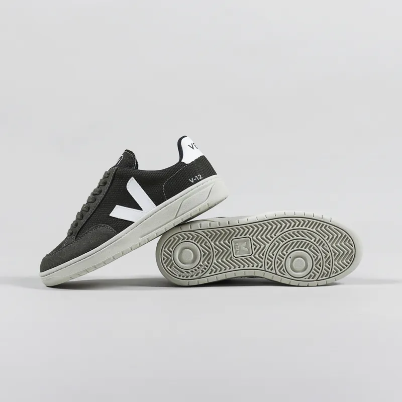 Veja Womens V-12 B-Mesh Shoes Olive White-2