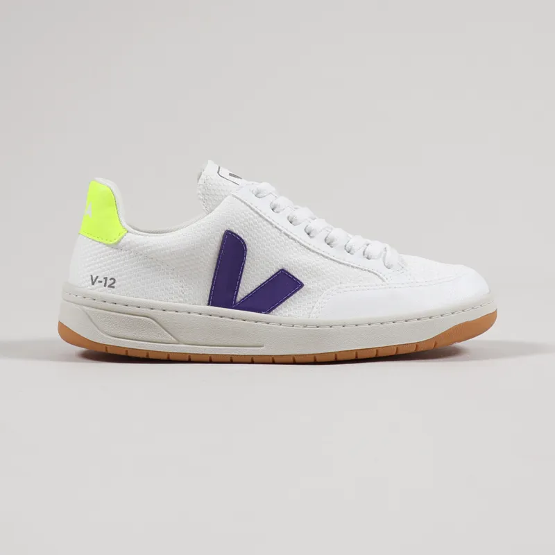 Veja Womens V-12 B-Mesh Shoes White Purple Jaune Fluo-4