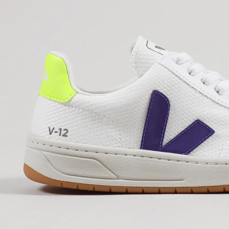 Veja Womens V-12 B-Mesh Shoes White Purple Jaune Fluo-5