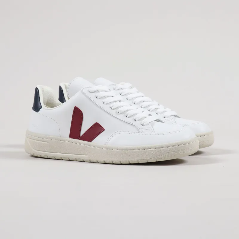 Veja Womens V-12 Leather Shoes Extra White Marsala Nautico
