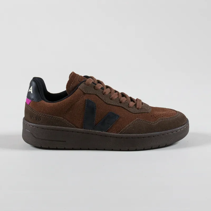 Veja Womens V-90 Suede Shoes Walnut Black-2