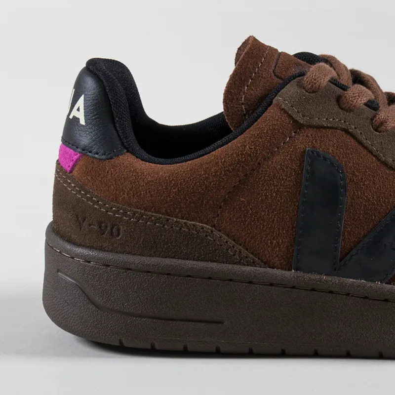 Veja Womens V-90 Suede Shoes Walnut Black-4