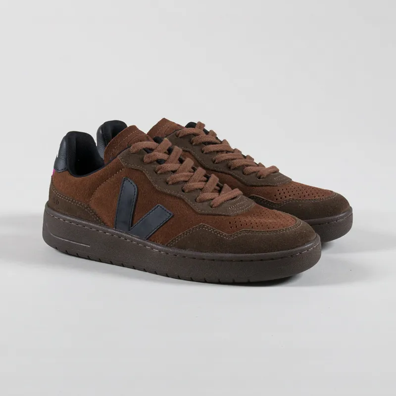 Veja Womens Trainers V 90 Suede Shoes Walnut Brown Black