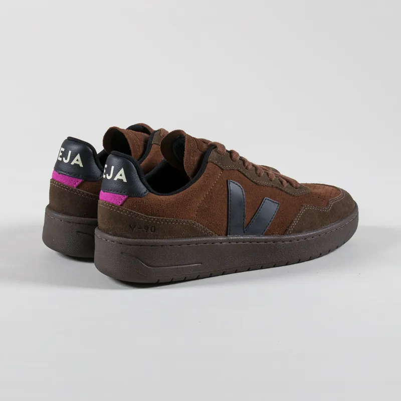 Veja Womens V-90 Suede Shoes Walnut Black-1