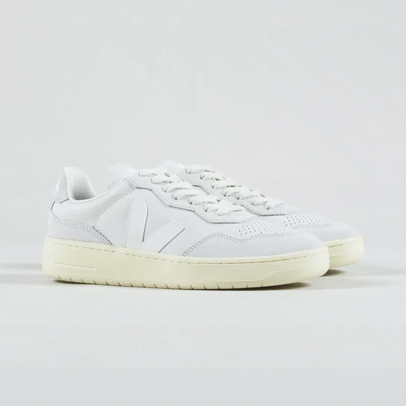 Veja Womens V-90 Leather Shoes Gravel White
